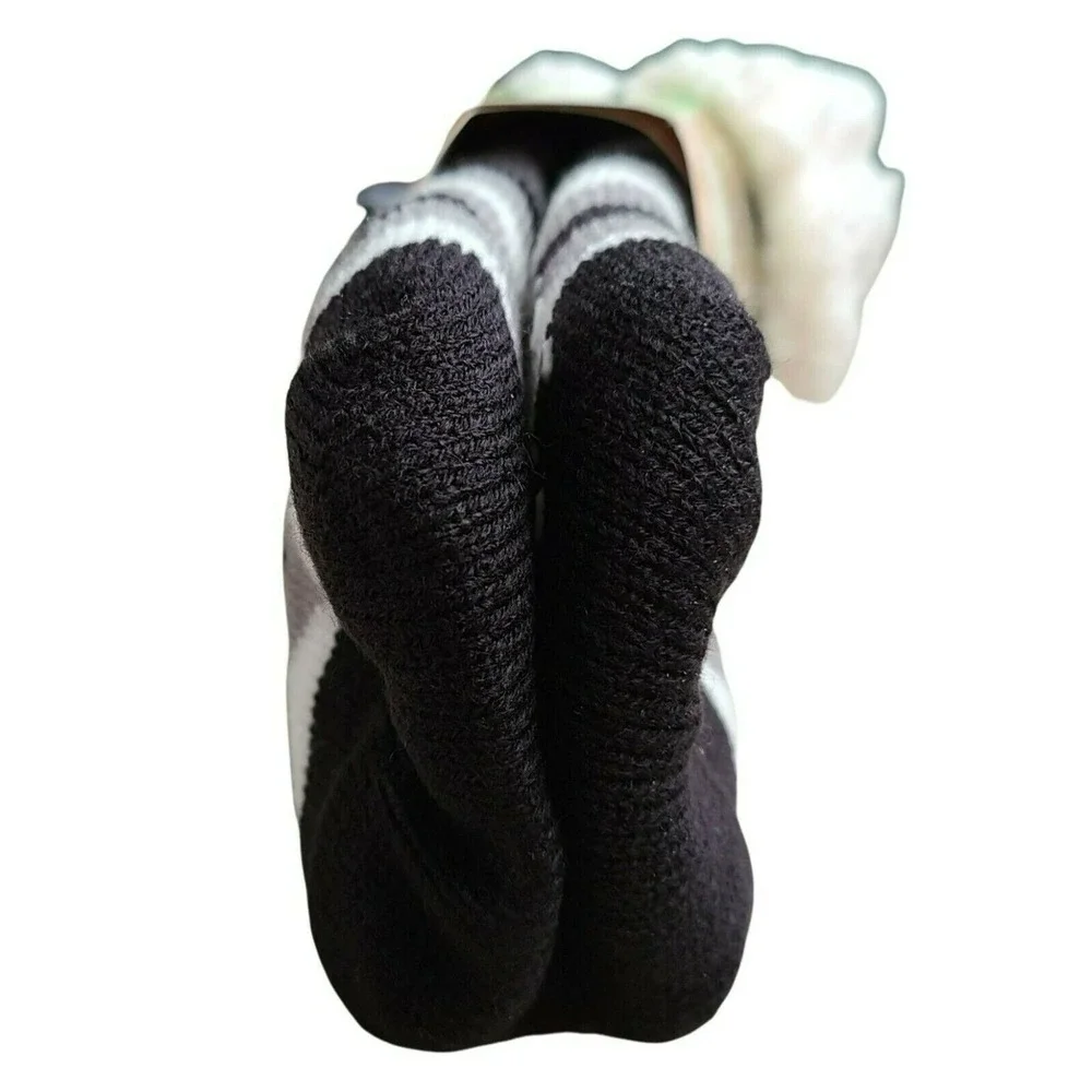 Pudus Slipper Socks Warm Chevron Pattern Black Gray Non Slip Gripper Sole New